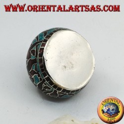 Silver box with chiseled and fire-enameled knob with chained elephants and decorations (blue)