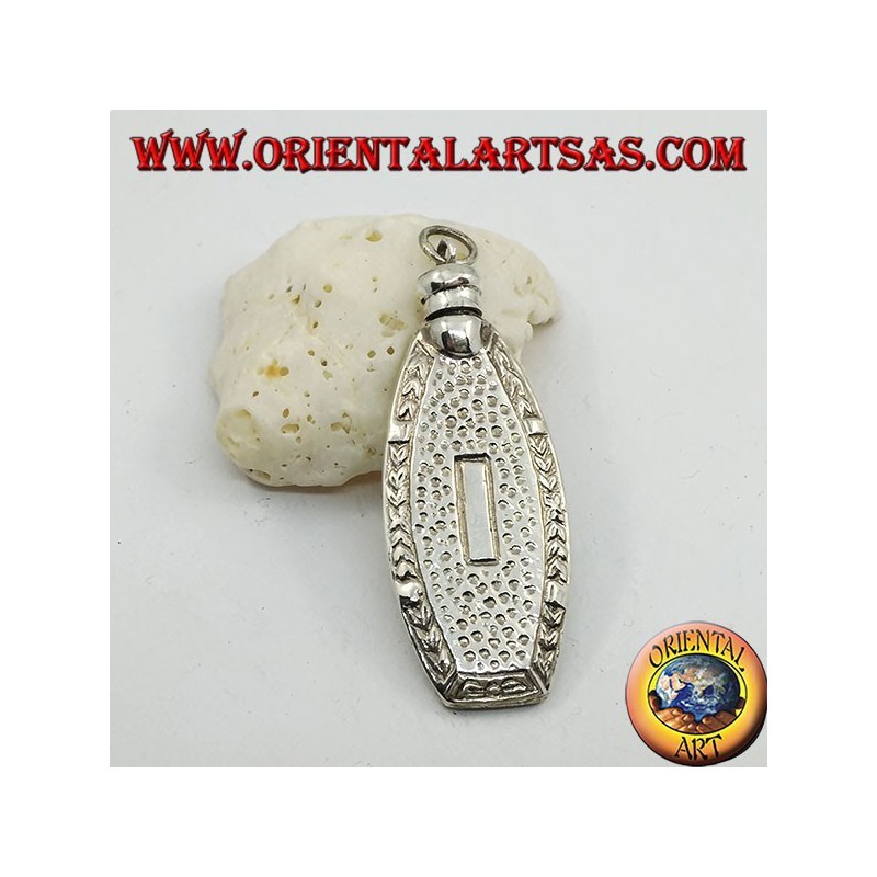 Pendentif en argent, flacon de parfum fait main avec des décorations sculptées