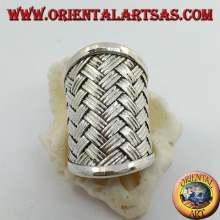 Anillo de plata de banda ancha con decoración de celosía tejida (estilo paja), Karen
