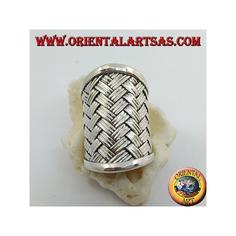 Anello in argento a fascia larga con decorazione a reticolo intrecciato (stile paglia), Karen