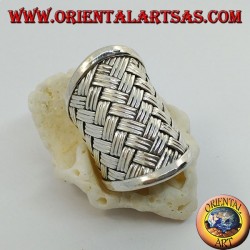 Bague en argent à large bande avec décoration en treillis tissé (style paille), Karen