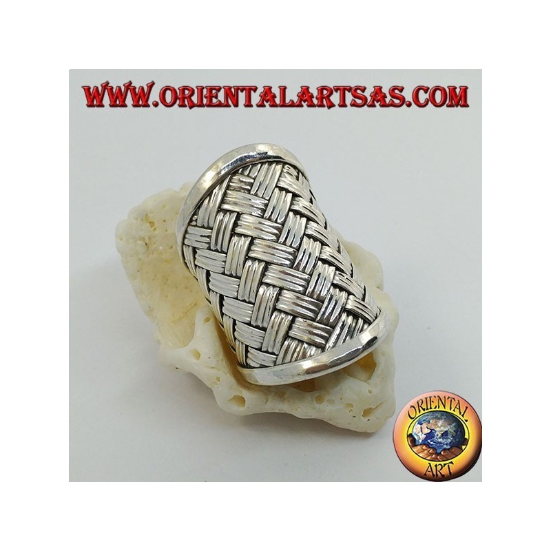 Anello in argento a fascia larga con decorazione a reticolo intrecciato (stile paglia), Karen