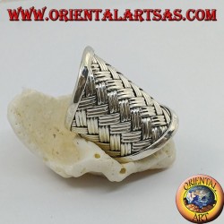 Bague en argent à large bande avec décoration en treillis tissé (style paille), Karen