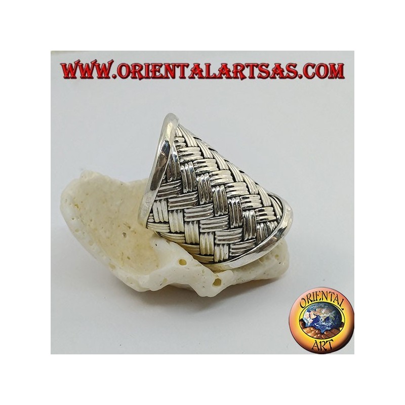 Bague en argent à large bande avec décoration en treillis tissé (style paille), Karen