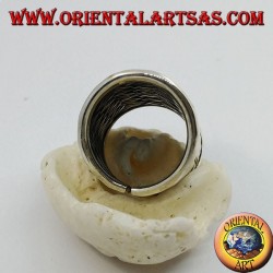 Bague en argent à large bande avec décoration en treillis tissé (style paille), Karen