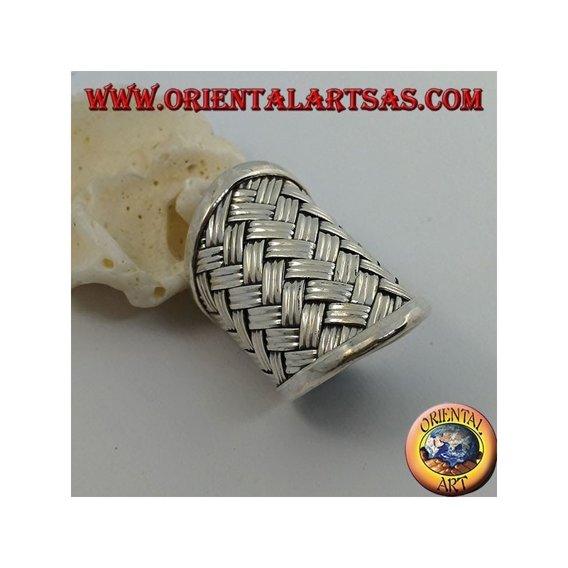 Anello in argento a fascia larga con decorazione a reticolo intrecciato (stile paglia), Karen