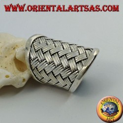 Bague en argent à large bande avec décoration en treillis tissé (style paille), Karen