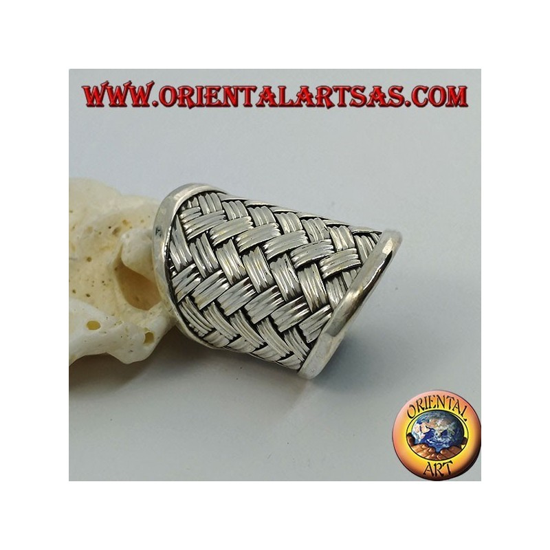 Bague en argent à large bande avec décoration en treillis tissé (style paille), Karen