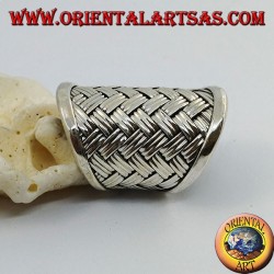 Bague en argent à large bande avec décoration en treillis tissé (style paille), Karen