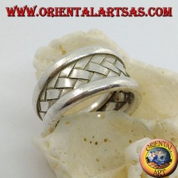 Bague en argent à large bande avec décoration en treillis tressé, Karen