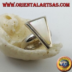 Silver ring with isosceles triangle mother-of-pearl set flush with the edge
