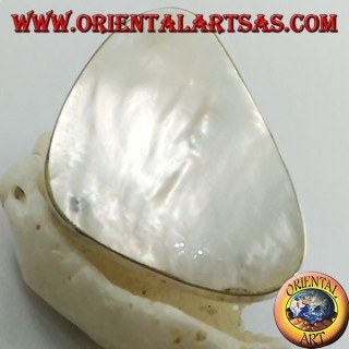 Silver ring with adjustable triangular mother-of-pearl set (free size)