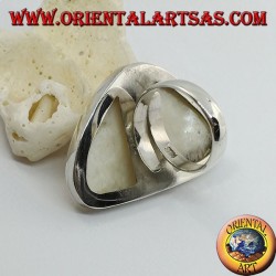Silver ring with adjustable triangular mother-of-pearl set (free size)