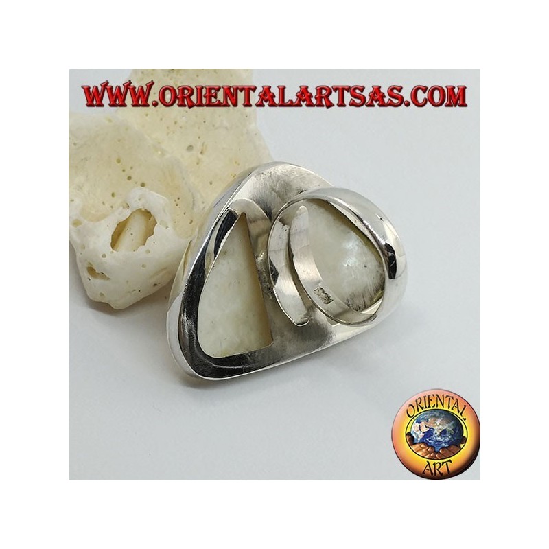 Anillo de plata con juego de nácar triangular ajustable (tamaño libre)