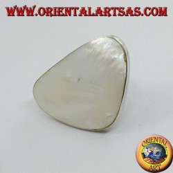Silver ring with adjustable triangular mother-of-pearl set (free size)