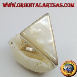 Silver ring with scalene triangle mother-of-pearl set on a smooth frame