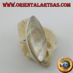 Silver ring with pointed oval mother-of-pearl set on a smooth frame