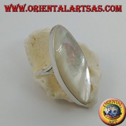 Silver ring with pointed oval mother-of-pearl set on a smooth frame
