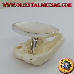 Silver ring with pointed oval mother-of-pearl set on a smooth frame