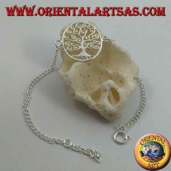 Soft silver chain bracelet with Klimt tree of life in the circle in the center