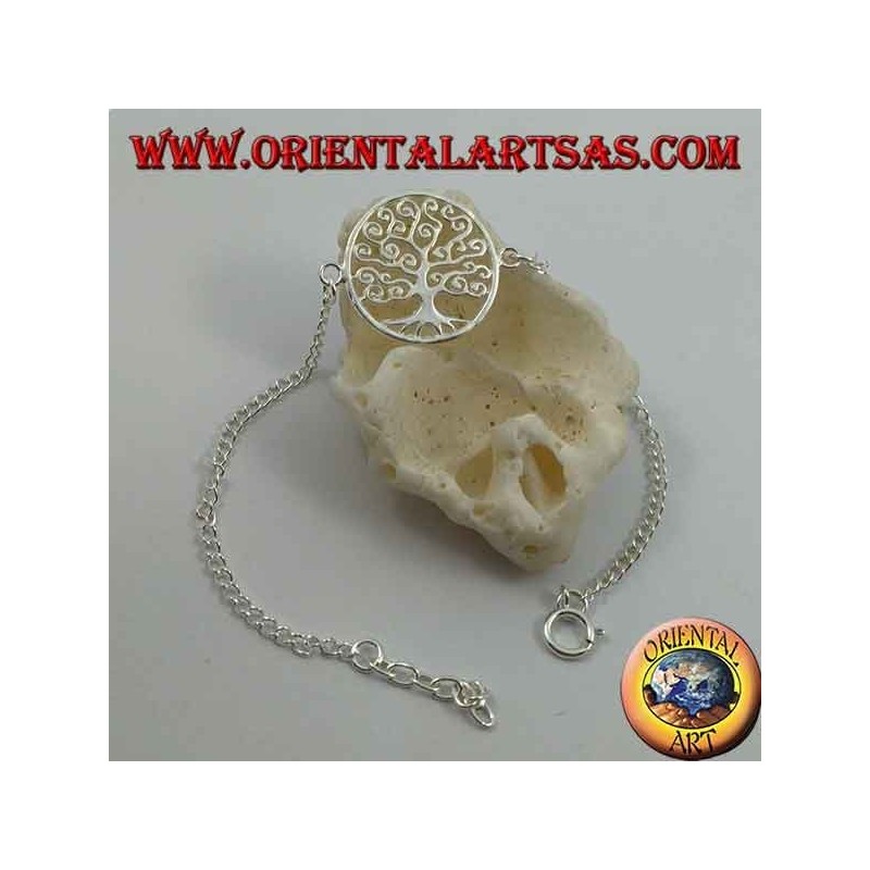 Soft silver chain bracelet with Klimt tree of life in the circle in the center