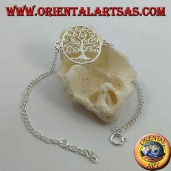 Soft silver chain bracelet with Klimt tree of life in the circle in the center