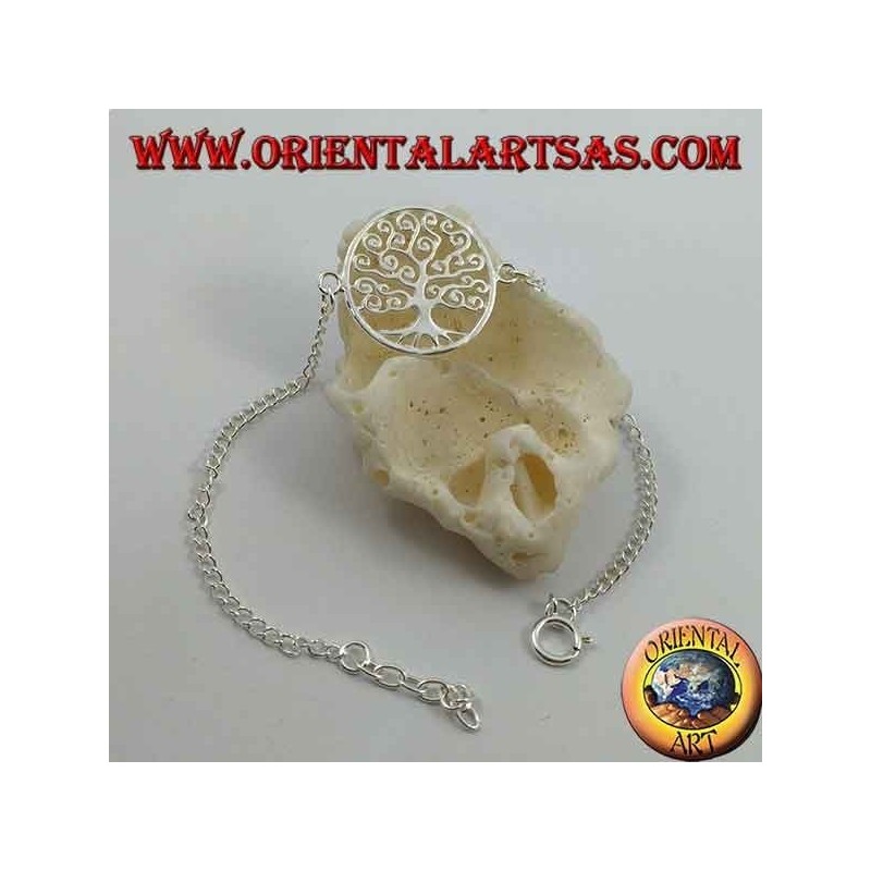 Pulsera de cadena de plata suave con el árbol de la vida Klimt en el círculo en el centro