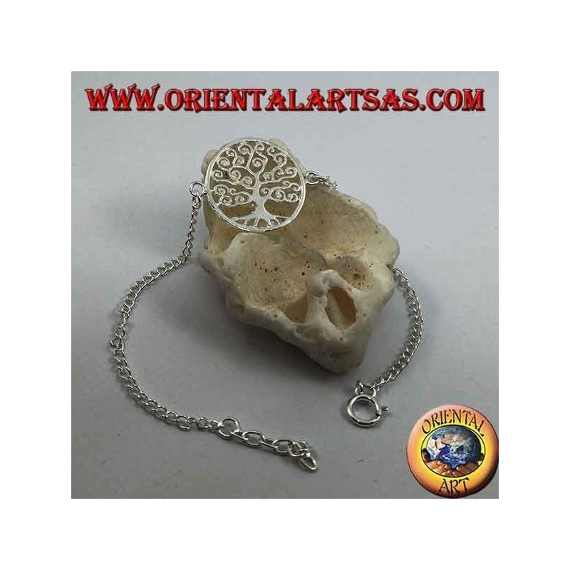 Bracelet chaîne en argent doux avec arbre de vie Klimt dans le cercle au centre
