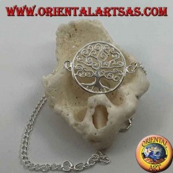 Soft silver chain bracelet with Klimt tree of life in the circle in the center