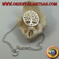 Soft silver chain bracelet with Klimt tree of life in the circle in the center