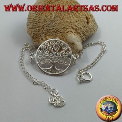 Pulsera de cadena de plata suave con el árbol de la vida Klimt en el círculo en el centro