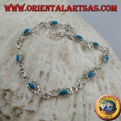 Bracelet en argent doux avec 9 scorpions avec turquoise