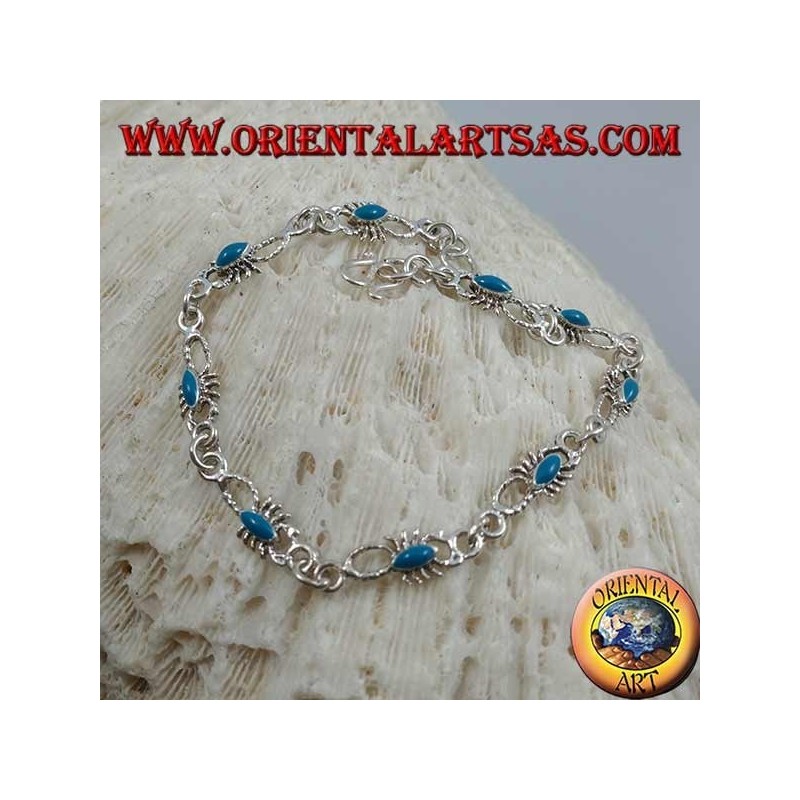 Bracciale in argento morbido con 9 scorpioni con turchese