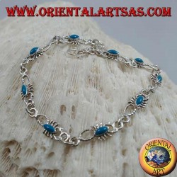 Pulsera de plata suave con 9 escorpiones con turquesa.