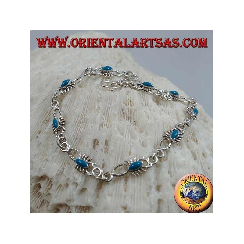Bracelet en argent doux avec 9 scorpions avec turquoise