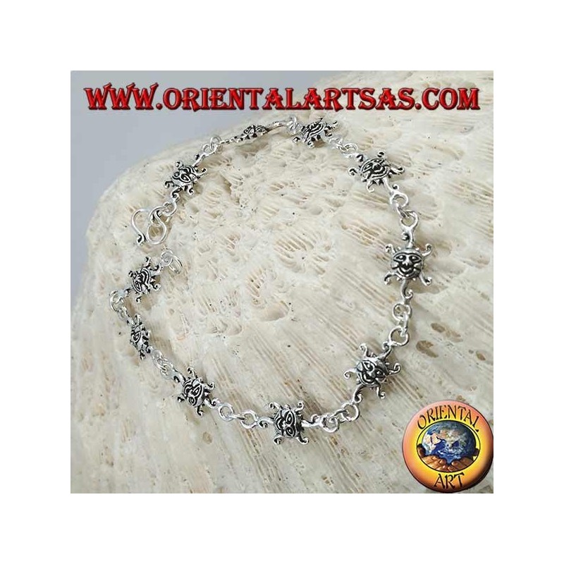 Bracciale in argento morbido con sole con volto inciso