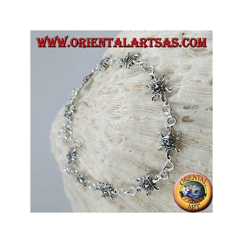 Bracciale in argento morbido con sole con volto inciso