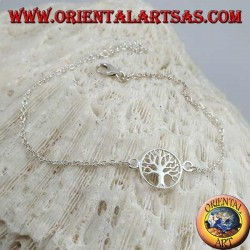 Bracelet chaîne en argent doux avec arbre de vie dans le petit cercle au centre
