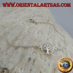 Bracelet chaîne en argent doux avec arbre de vie dans le petit cercle au centre