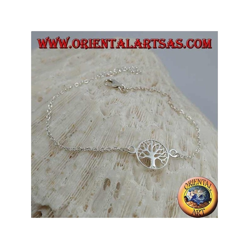 Soft silver chain bracelet with tree of life in the small circle in the center