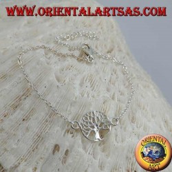 Bracelet chaîne en argent doux avec arbre de vie dans le petit cercle au centre