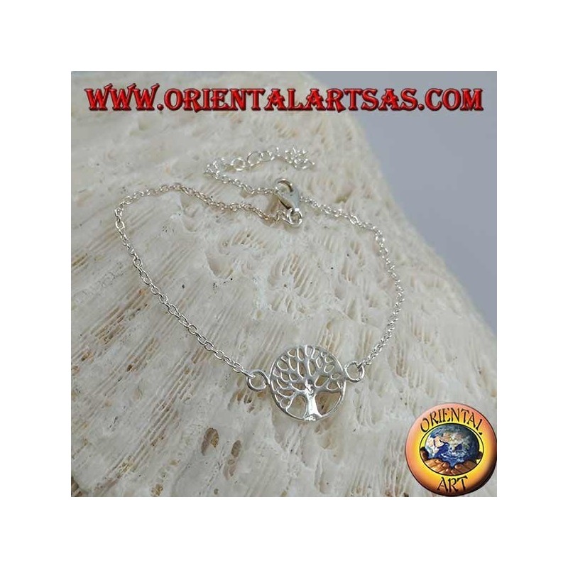 Soft silver chain bracelet with tree of life in the small circle in the center