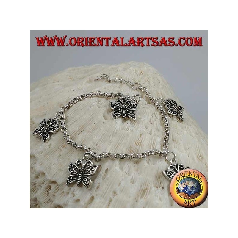 Bracelet à chaîne épaisse en argent doux avec des papillons suspendus avec des ailes ajourées