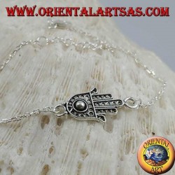Pulsera de cadena de plata suave con mano de fátima con bola en la palma en el centro