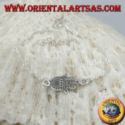 Pulsera de cadena de plata suave con mano de fátima con bola en la palma en el centro