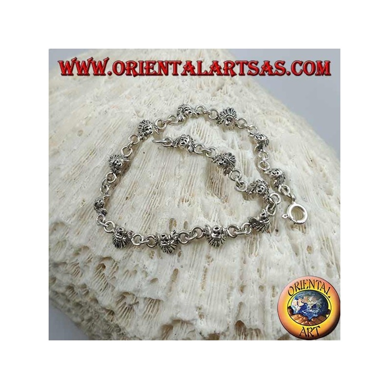 Soft silver bracelet with faces of a native American Indian