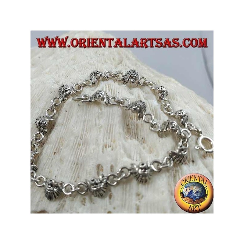 Soft silver bracelet with faces of a native American Indian