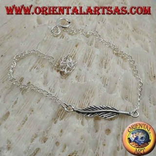 Bracelet en argent doux avec chaîne avec plume au centre