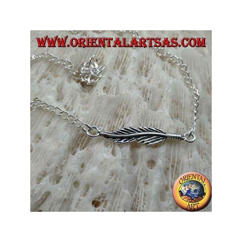 Weiches Silberarmband mit Kette mit Feder in der Mitte