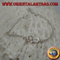 Bracelet chaîne en argent doux avec main de fatima avec fleur sur la paume au centre